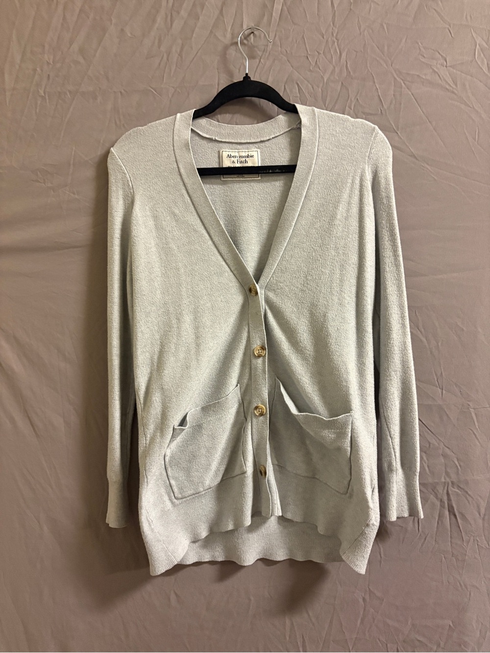 Abercrombie & Fitch Light Gray Women's Button-Front Pocket Cardigan